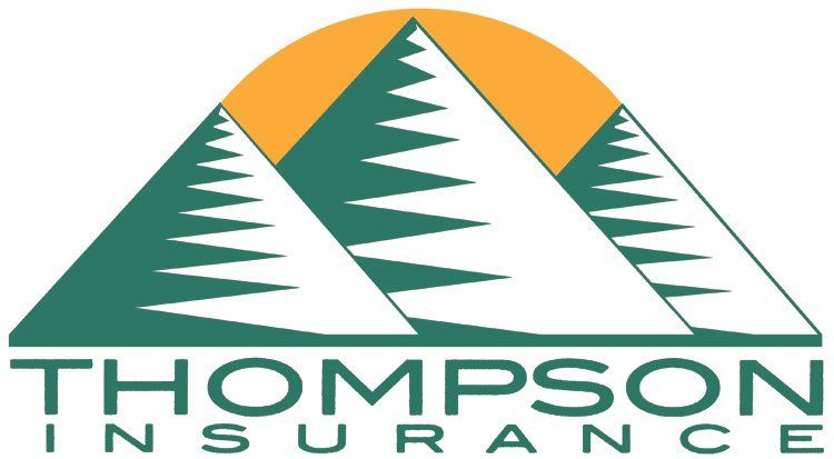 Thompson Insurance logo featuring mountains and sun.